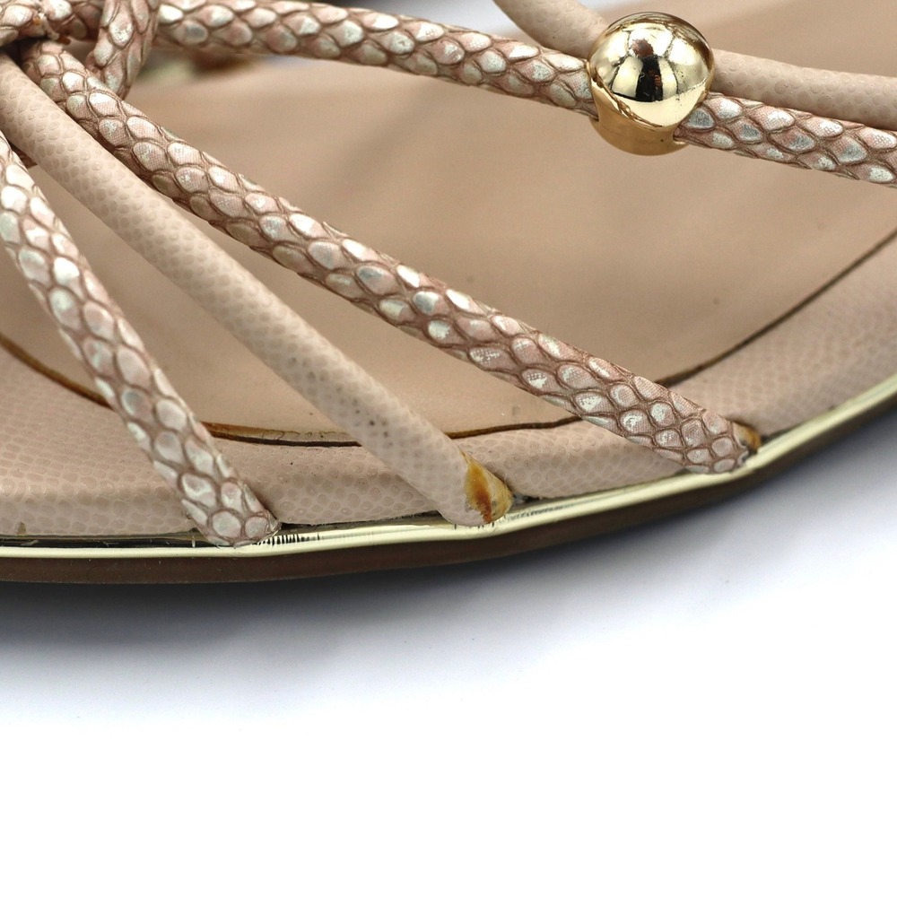 Aldo Women 8.5 Beige Snakeskin Strappy Beaded Gladiator Flat Wedge Sandals Shoes - Picture 12 of 13